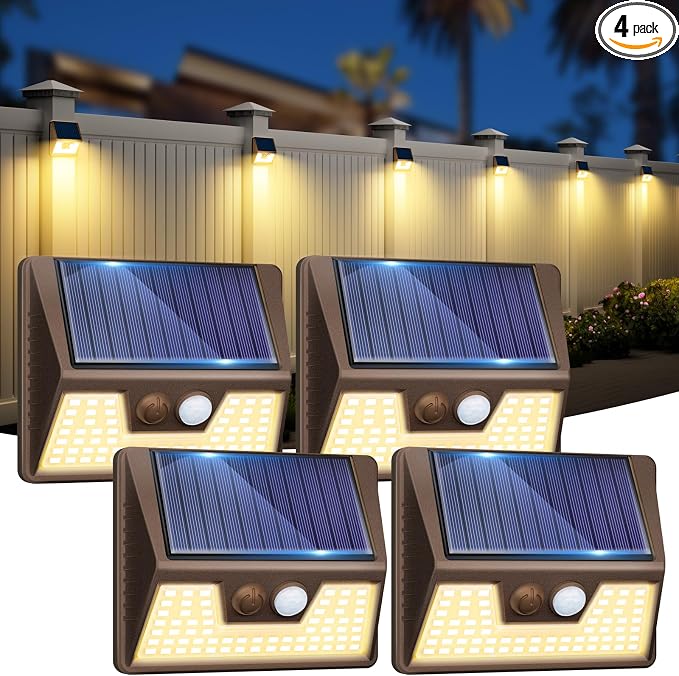 Vighep 4 Pack Solar Fence Lights Waterproof, Motion Sensor Deck Outdoor by Vighep