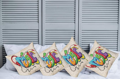 Ambesonne Music Throw Pillow Cushion Case Pack of 4, Illustration of Graffiti - Image 2