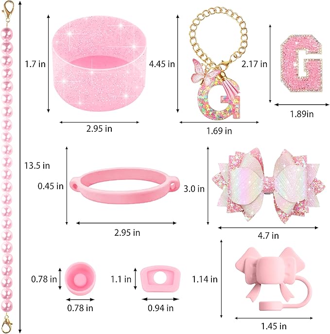 9PCS Pink for Stanley Cup Accessories Set Bling Initials Bow Charms for Stanley - Image 3