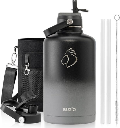 Insulated Water Bottle with Straw Lid, Modern Double Vacuum Stainless Steel by BUZIO