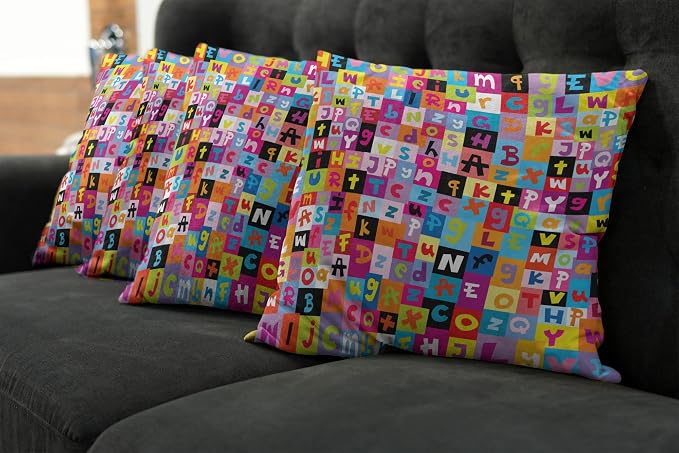 Ambesonne Abstract Throw Pillow Cushion Case Pack of 4, Colored Alphabet - Image 7