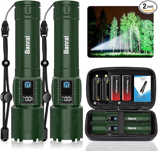 Rechargeable Tactical Flashlights 2000 High Lumens - 5000mAh Super Bright LED by Banral