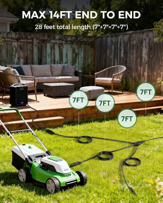 28 Ft Outdoor Extension Cord, 1 to 3 Splitter Heavy Duty Weatherproof Power Cord - Image 2
