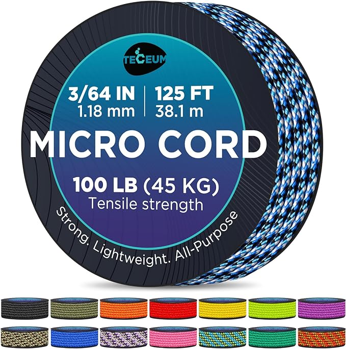 TECEUM Micro Paracord – 1.18 mm X 125 ft – Micro Utility Cord – Thin Braided by TECEUM