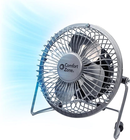 Comfort Zone 4-inch All-Metal Mini Desk Fan – High Velocity Portable USB Fan by ComfortZone