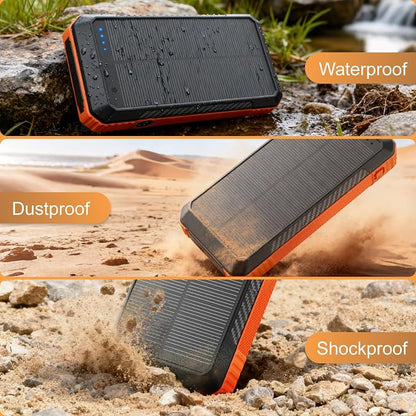 Solar Power Bank 33800mAh with Super Bright LED Flashlight, Built-in 4 Cables & - Image 4