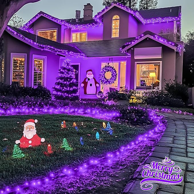 JMEXSUSS 600LED Purple Solar Halloween Lights, 206.7ft Solar String Lights - Image 3