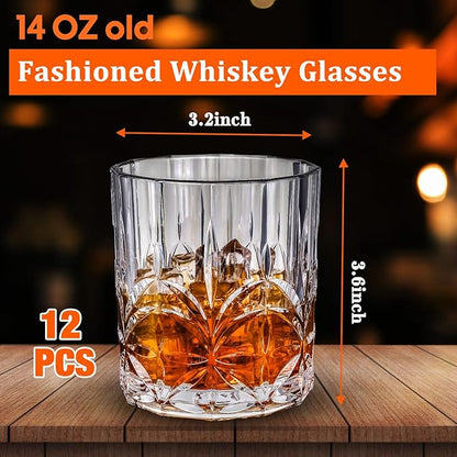 12 Sets Plastic Whiskey Glasses 14 oz Unbreakable Whiskey Drinking Glasses Old - Image 2