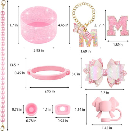 9PCS Pink for Stanley Cup Accessories Set Bling Initials Bow Charms for Stanley - Image 3