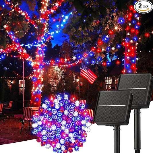 Minetom Red White Blue Lights, Waterproof Solar String Lights Outdoor, Solar by Minetom