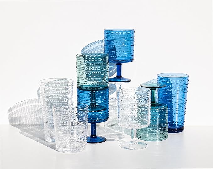 Beaded 15.6 oz Durable Acrylic Double Old Fashioned Drinking Glasses, - Image 4