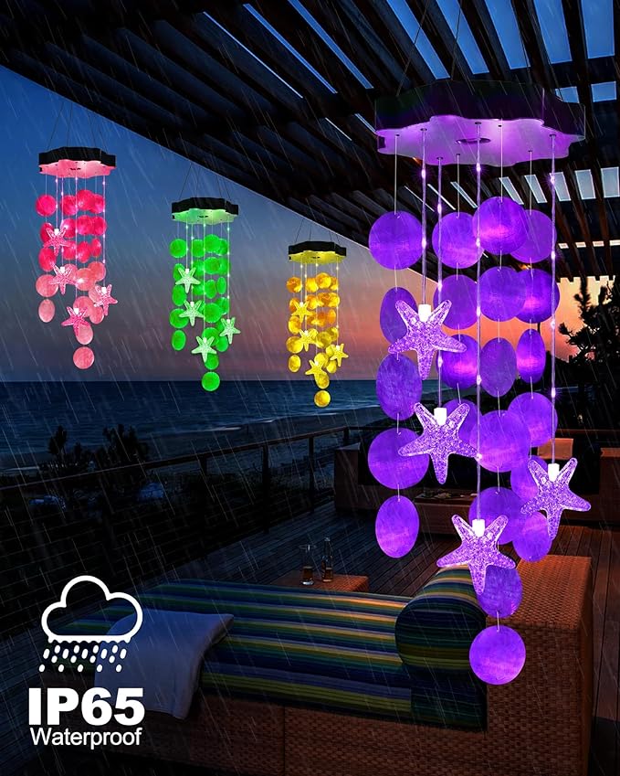 Toodour Solar Wind Chimes for Outside, Shells Light Gifts for Mom Grandma Women - Image 3