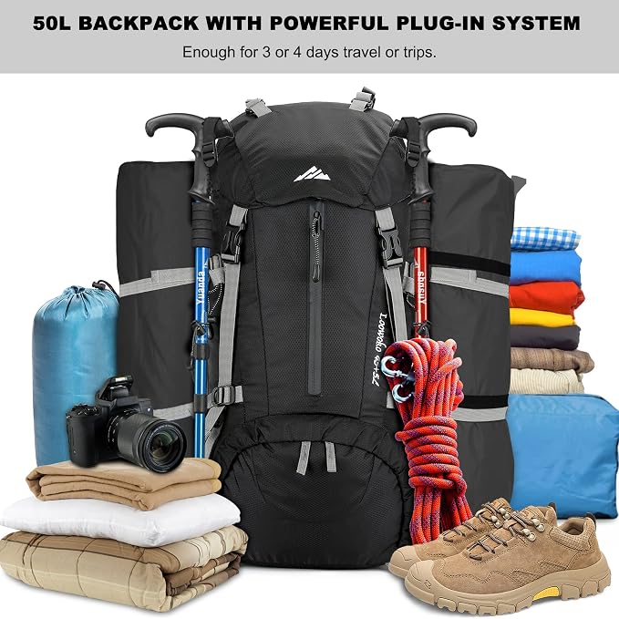 Loowoko 50L Hiking Backpack, Waterproof Camping Essentials Bag - Image 2