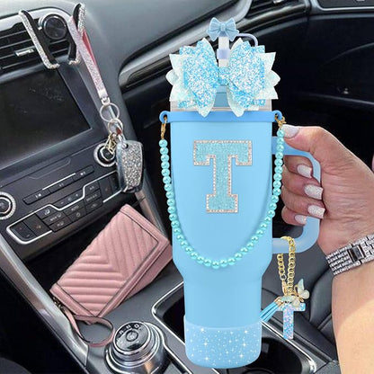 9PCS Blue for Stanley Cup Accessories Set Bling Initials Bow Charms for Stanley - Image 6