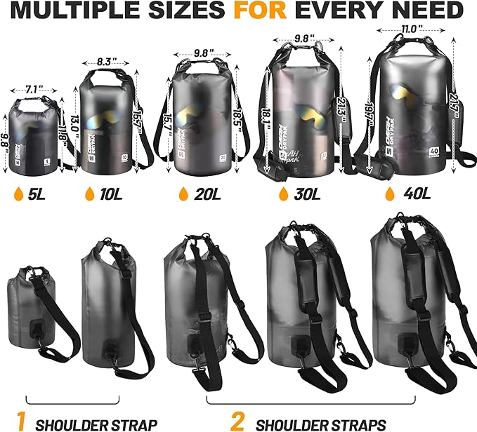 Waterproof Dry Bag, 5L/10L/20L/30L/40L Roll Top Lightweight Storage Backpack - Image 2