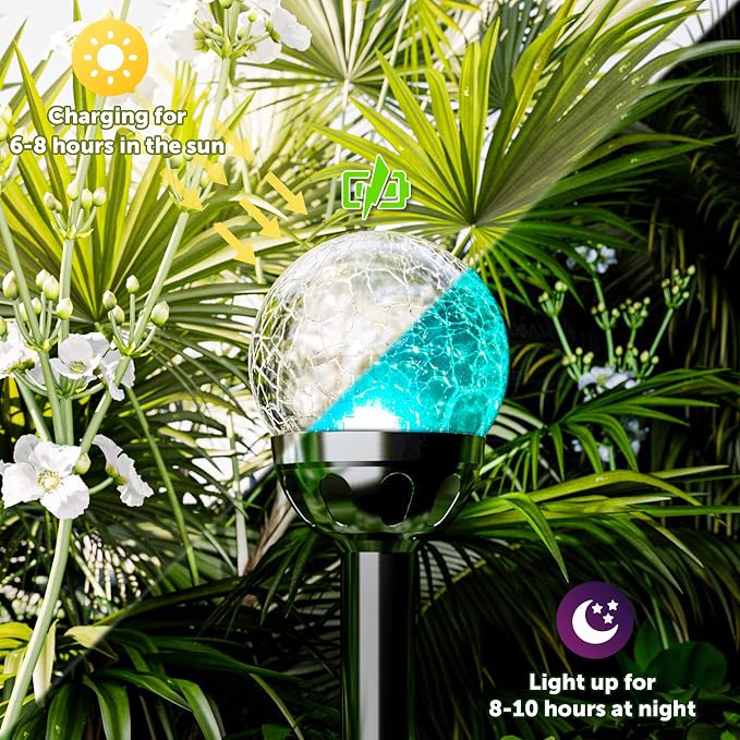 GIGALUMI Solar Outdoor, Cracked Glass Ball Solar Garden Lights, Color Changing - Image 3