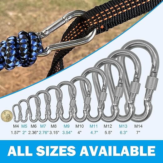 304 Stainless Steel Carabiners -4.7 inch Heavy Duty, Durable & Rust-Free Clips - Image 5
