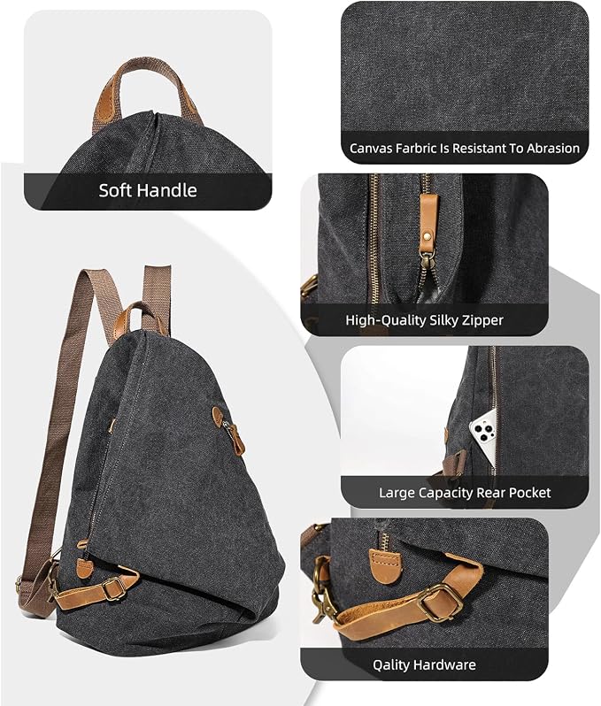 KL928 Canvas Vintage Backpack – Large Casual Daypack Outdoor Travel Rucksack - Image 3