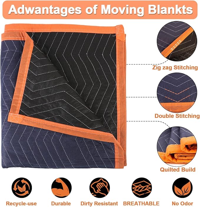 6 Moving Blankets 72x40in with 3 Elastic Rubber Band – Durable Quilted Moving - Image 3