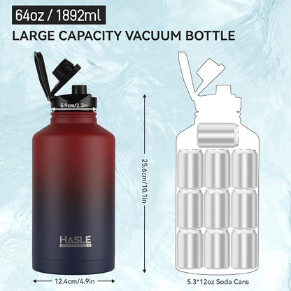 HASLE OUTFITTERS Half Gallon Insulated Water Bottles 64 oz, Stainless Steel - Image 3