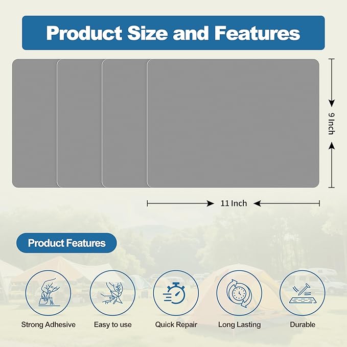 KING MOUNTAIN Self Adhesive Nylon Fabric Repair Patch, 9×11 Inches 4 Pcs - Image 2