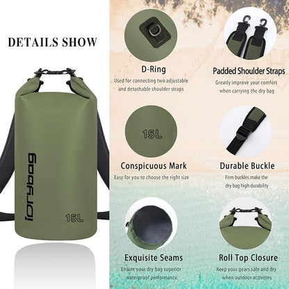 IDRYBAG Dry Bag for Kayaking Waterproof 2L/5L/10L/15L/20L, Small Dry Sack - Image 2