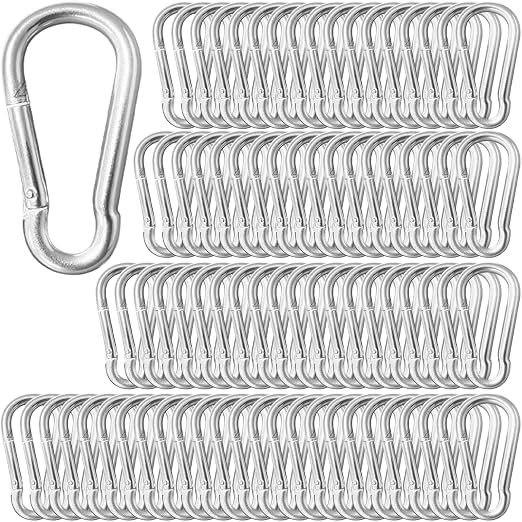 100 Pack 2.36" Sliver Carabiners Clip, M6 Galvanized Steel Small Spring Snap by SEUNGCH
