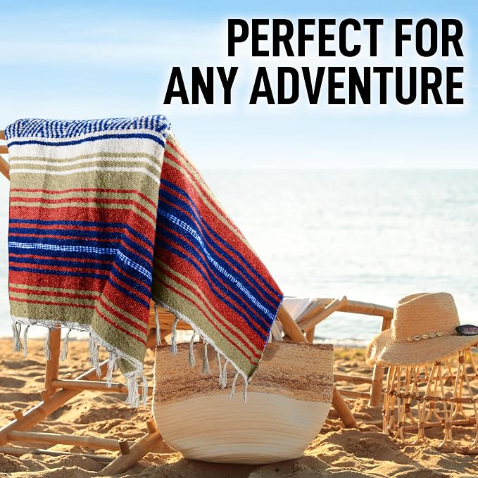 Hydration Nation Authentic Large Handwoven Mexican Striped Throw Blanket - Image 5