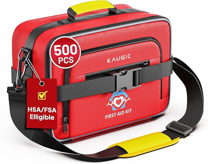500 PCS First Aid Kit for Travel Camping Car Home Businesses, Well-Organized by KAUGIC