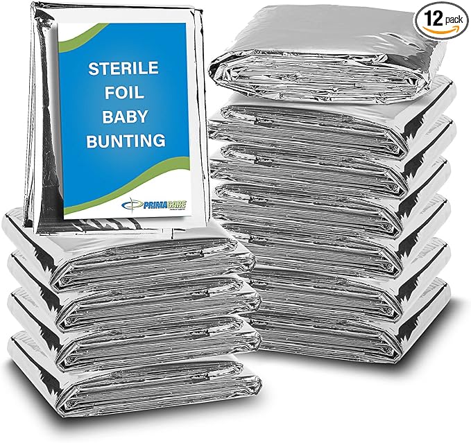 Primacare CB-6835-CS Pack of 12 Sterile Foil Baby Bunting Blankets by Primacare
