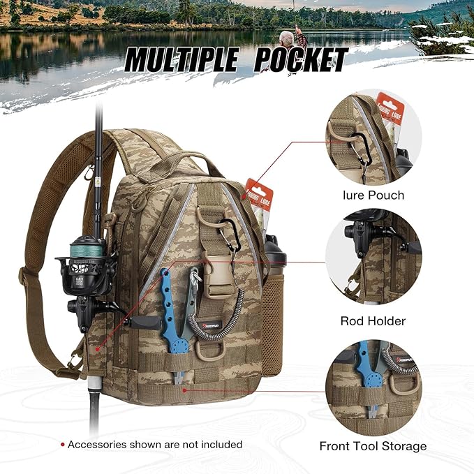 Piscifun Fishing Backpack with Rod Holder, Lightweight Sling Bag Storge Gear - Image 3