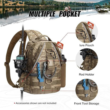 Piscifun Fishing Backpack with Rod Holder, Lightweight Sling Bag Storge Gear - Image 3