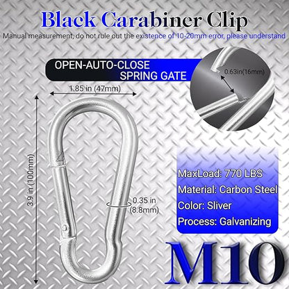 12 Pack 3.9" Heavy Duty Carabiner Clips, M10 Sliver Galvanized Steel Spring - Image 2