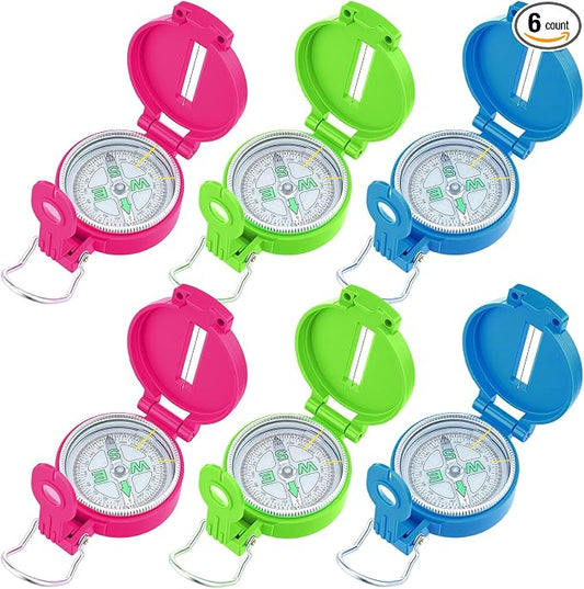 Sabary 6 Pack Multi-Color Mini Lensatic Compass by Sabary