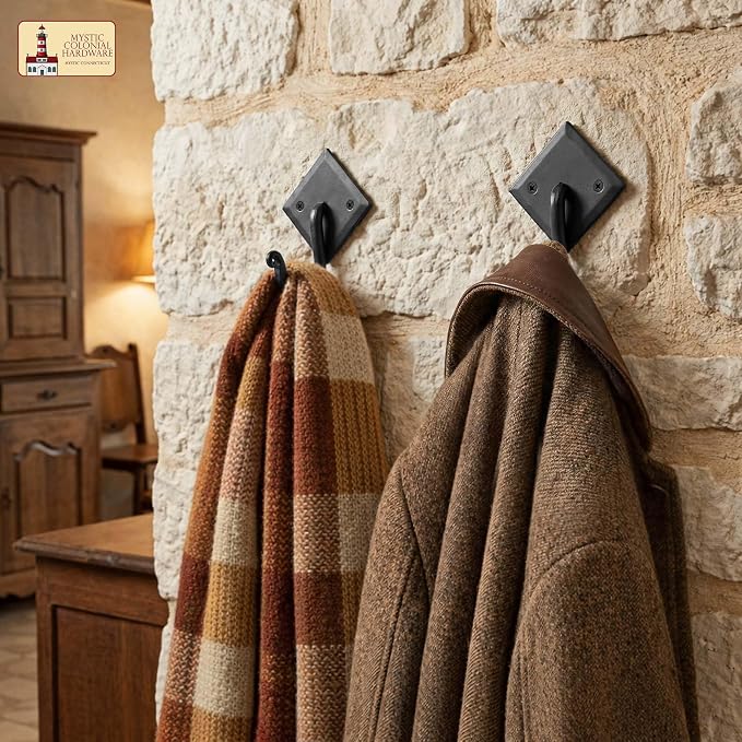 Mystic Colonial Rustic Cast Iron Wall Hooks, 3.6" Heavy Duty Coat Hooks - Image 5