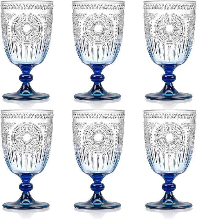 XUWAIDSGN 6Pcs Plastic Vintage Wine Glasses 13.5oz Reusable Embossed Goblet by XUWAIDSGN