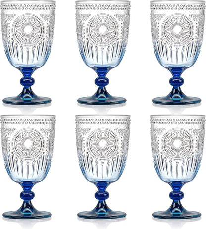 XUWAIDSGN 6Pcs Plastic Vintage Wine Glasses 13.5oz Reusable Embossed Goblet by XUWAIDSGN