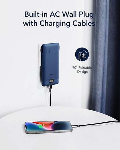 VEGER Portable Charger with Built-in AC Plug and Cables, All in One 10000mAh - Image 3