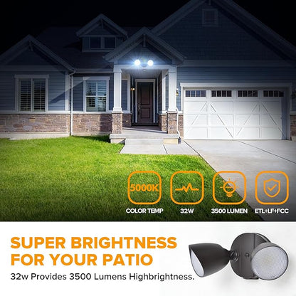 LUTEC 3500 Lumen 32 Watt 28 LED Dual-Head Floodlight Outdoor, Full Metal Design - Image 3
