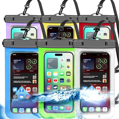 6 Pack Multicolor Waterproof Phone Pouch, Large Phone Waterproof Case Dry Bag by Famoby