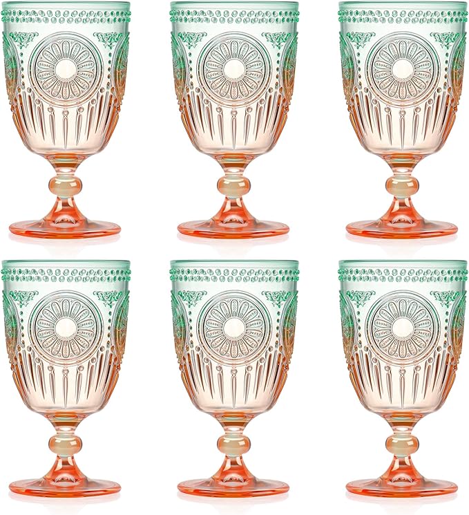 XUWAIDSGN 6Pcs Plastic Vintage Wine Glasses 13.5oz Reusable Embossed Goblet by XUWAIDSGN