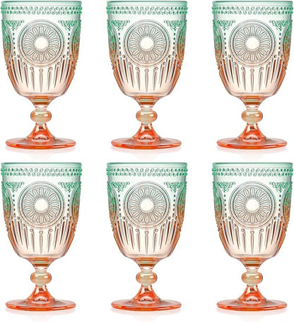 XUWAIDSGN 6Pcs Plastic Vintage Wine Glasses 13.5oz Reusable Embossed Goblet by XUWAIDSGN