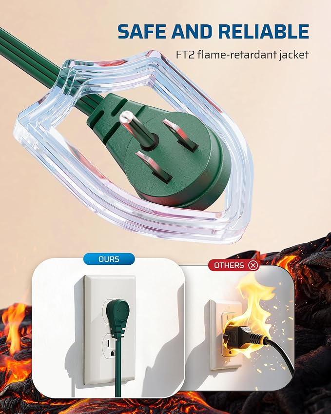 DEWENWILS 3 Outlet Flat Extension Cord Plug Christmas, 3FT 16/3 Awg Grounded - Image 5