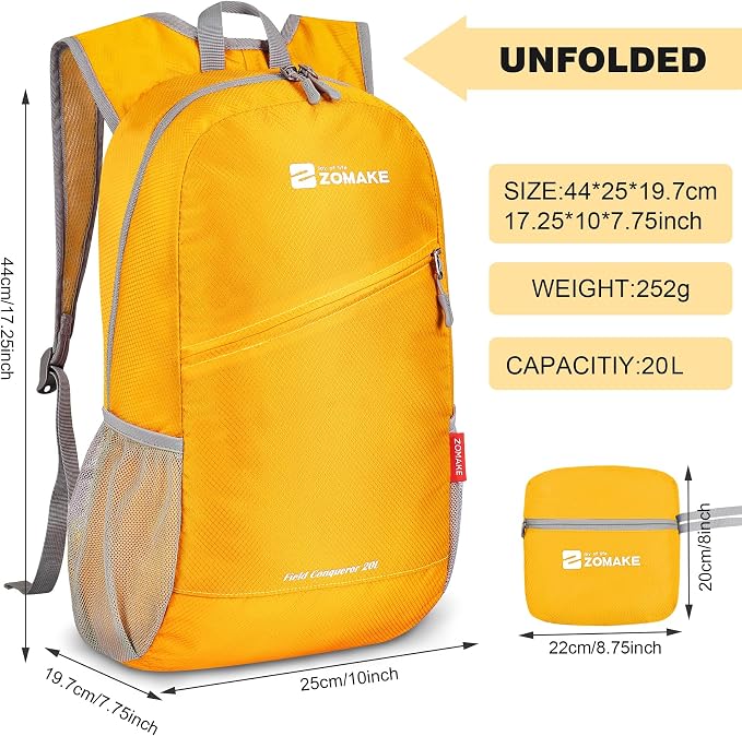 ZOMAKE Lightweight Packable Backpack 20L, Foldable Backpacks Small Daypack - Image 2