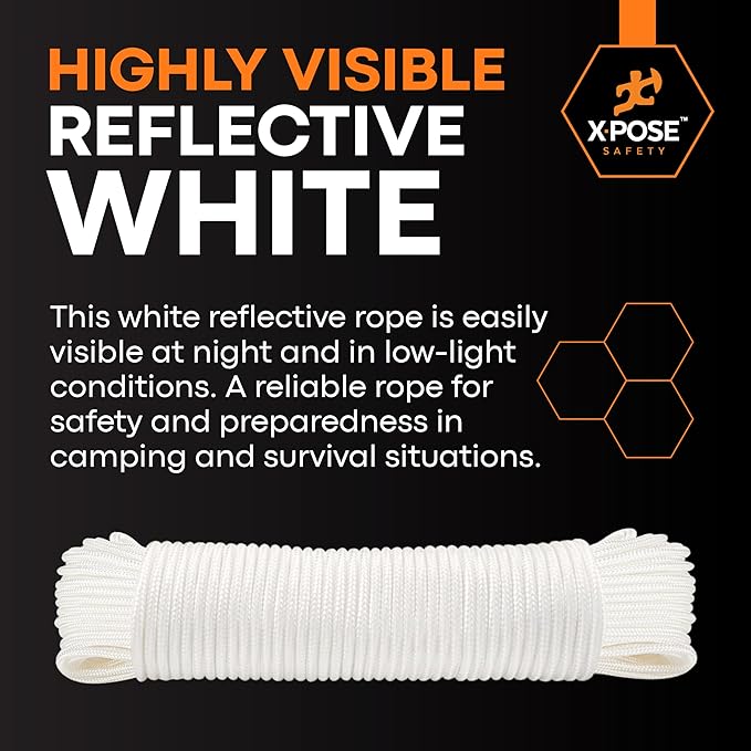 Line Nylon Cord - 100 Ft White Reflective Guyline - Camping Rope - Image 5