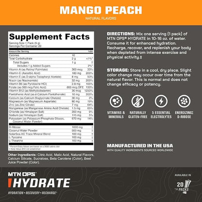 MTN OPS Hydrate Electrolytes Powder Drink Mix, 20 Single Serving On-The-Go - Image 3