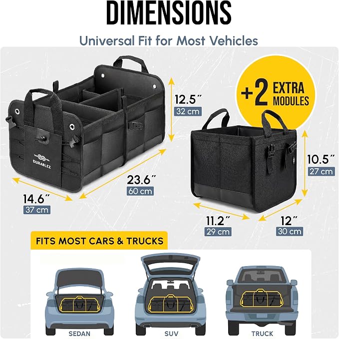XL Modular Trunk Organizer System – 4 Section Extra Large Car Cargo Organizer - Image 9