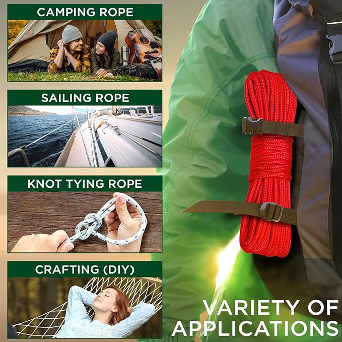 TECEUM Rope – 150 Feet x 1/4 Inch – Red – Strong All-Purpose Utility Rope – - Image 5