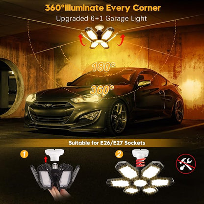 TANBABY 2 Pack LED Garage Lights, 150W Deformable Garage Light Bulb, Total - Image 4