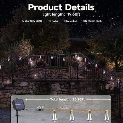 Solar Outdoor String Lights, 20Ft Vintage Rope Hemp Solar Patio Lights - Image 3